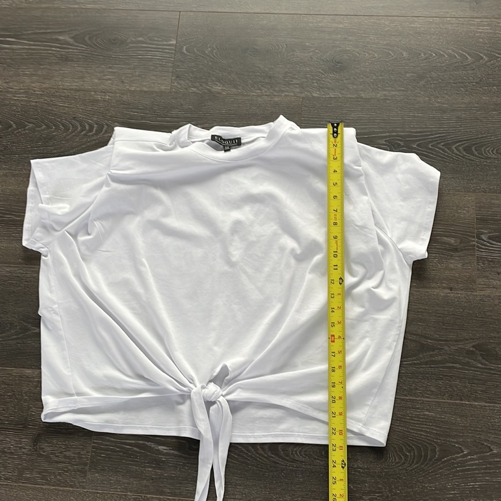 Eloquii White Strong Shoulder Short Sleeve Cotton Front Tie Top Size 18/20 View 5